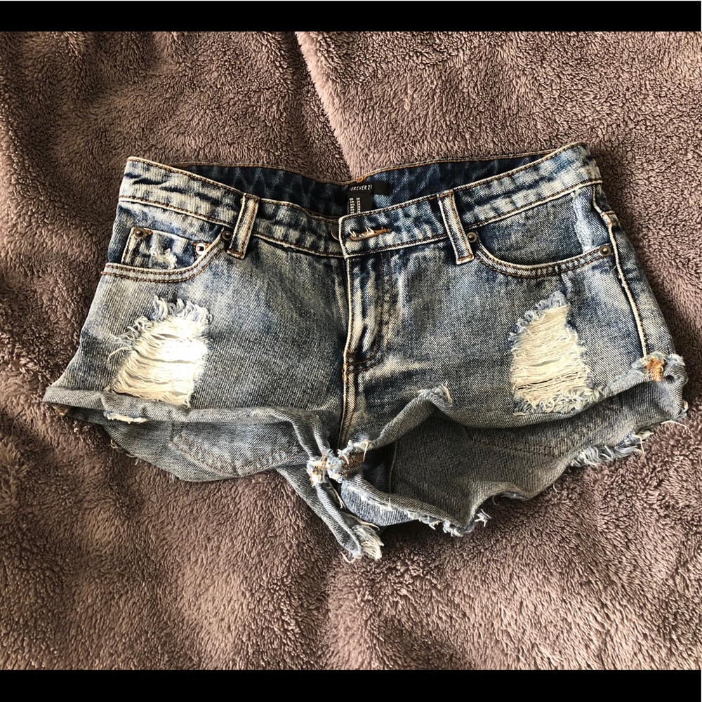 Distressed jean shorts